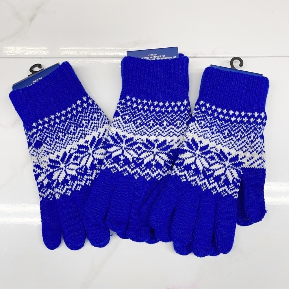 Men’s Stretch Fleece Winter Royal‎ Blue Fair Isle Gloves